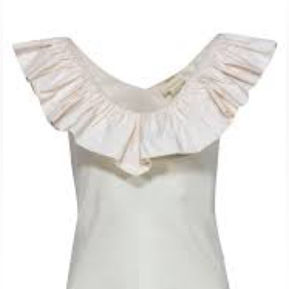 ANTHROPOLOGIE Maeve white Ribbed Tank Top Ruffle size large romantic feminine